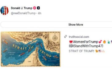 Stretto di Hormuz diventa Stretto di Trump la nuova mappa condivisa su Truth 364x230