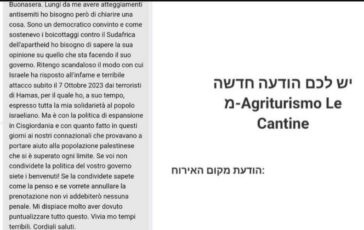 Benvenuta se dissente da Netanyahu il messaggio dellalbergatore toscano a una turista israeliana 364x230