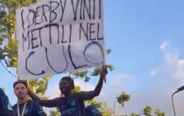 I derby mettili nel c. Procura Figc apre fascicolo su striscione anti Milan di Thuram nella festa scudetto dellInter 364x230