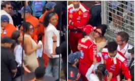 Kim Kardashian a Montecarlo ruba asciugamano ad Antonelli e bacia Hamilton 265x160