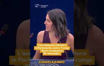 Leurodeputata Montero in Parlamento contro Trump Buon compleanno Mr Genocidio 364x230