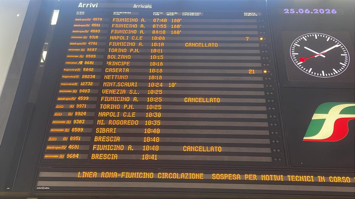 Roma, circolazione sospesa tra Tiburtina e aeroporto Fiumicino: treni cancellati