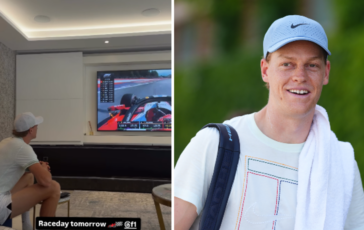 Sinner passione F1 Leclerc sorpassa e Jannik. esulta Il video 364x230