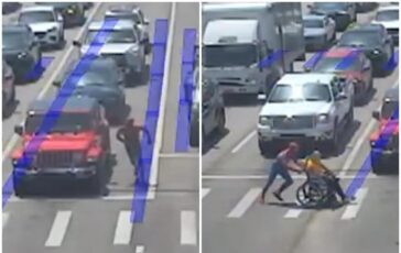 Anziano in carrozzina non riesce ad attraversare strada lo aiuta. Spiderman 364x230