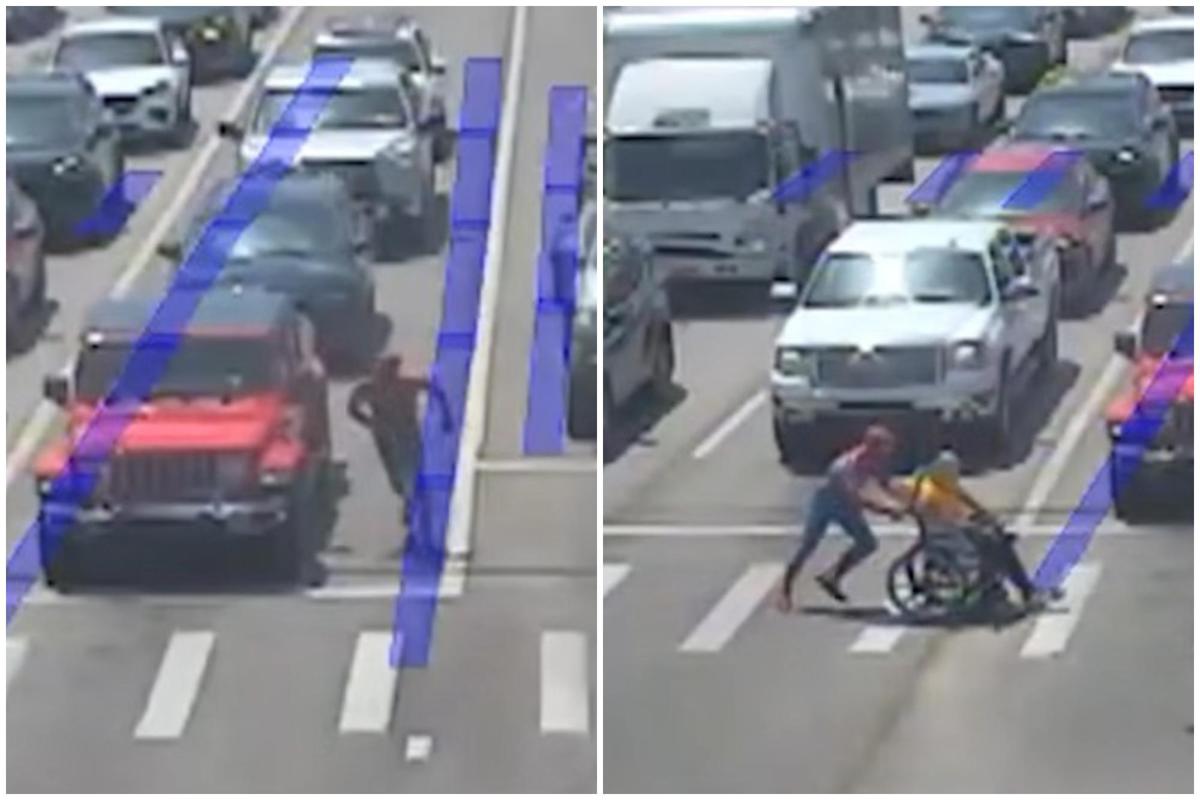 Anziano in carrozzina non riesce ad attraversare strada, lo aiuta... Spiderman