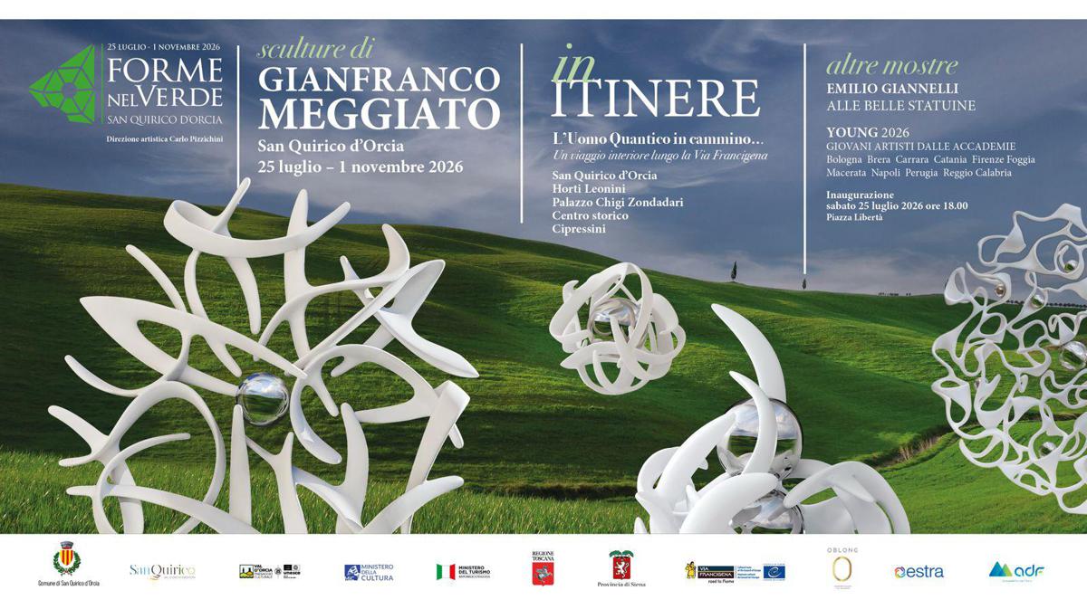 Siena, a San Quirico d’Orcia l’uomo quantico di Meggiato lungo la Via Francigena