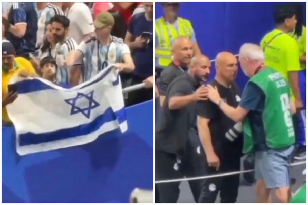 Tifoso sventola bandiera Israele, ct Egitto si infuria e se la prende con un fotografo