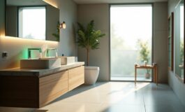 Bagno efficiente con moduli smart, rubinetti green e materiali durevoli