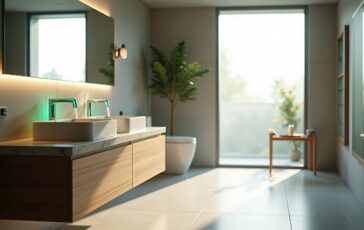 Bagno efficiente con moduli smart, rubinetti green e materiali durevoli