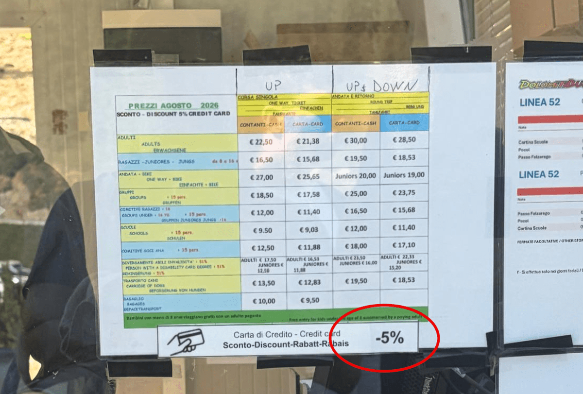 A Cortina se paghi con la carta spendi di meno: il colpo di scena alla seggiovia