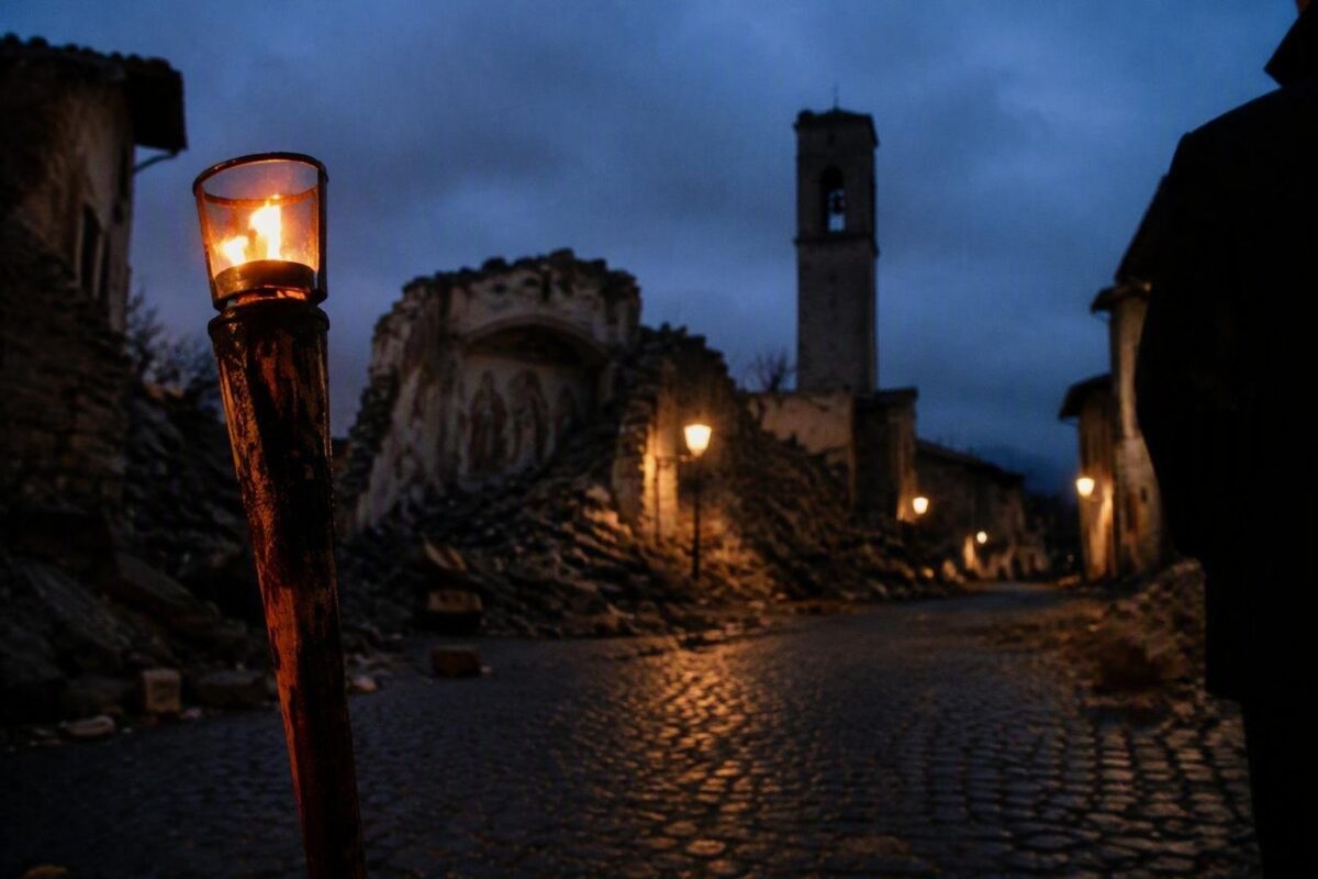 Fiaccolata e rintocchi di campana ad Amatrice per le vittime del sisma del 2016