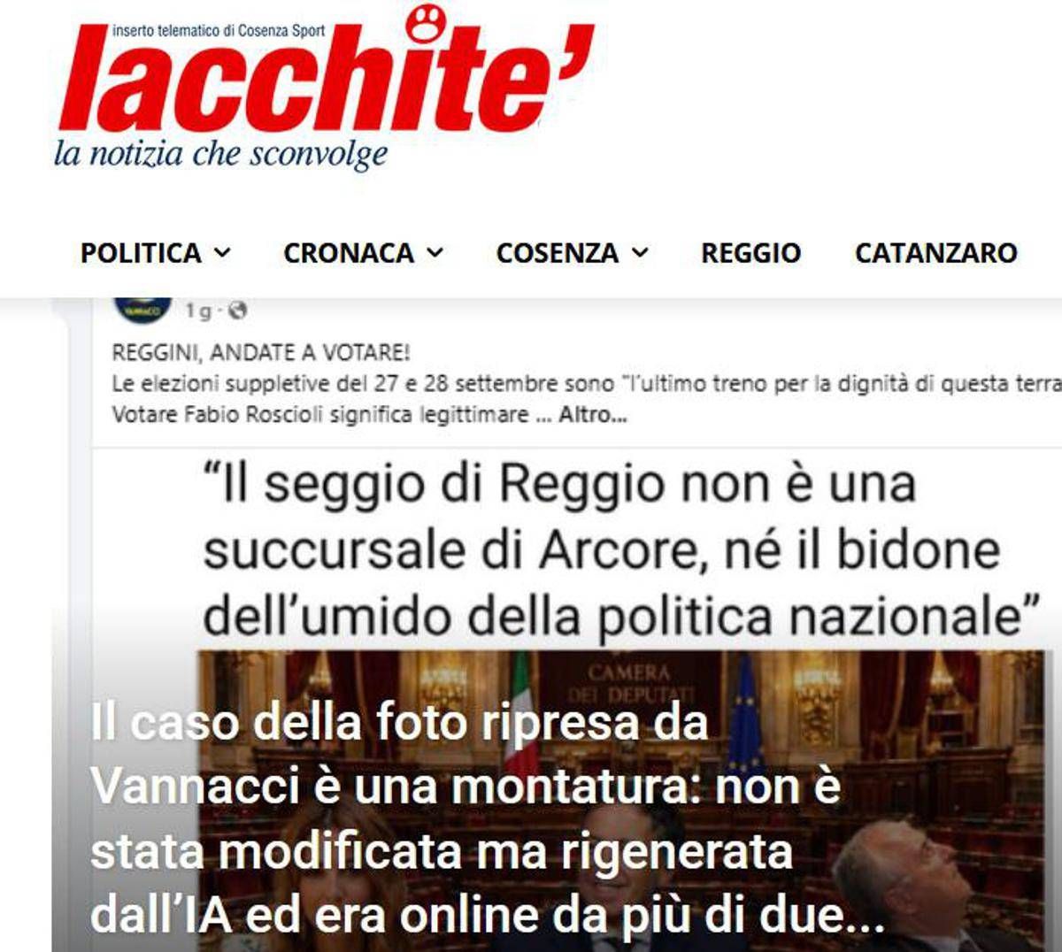 Siracusano-Vannacci, il blog Iacchite' chiarisce: "La foto non è stata realizzata da noi, ma dall'IA"