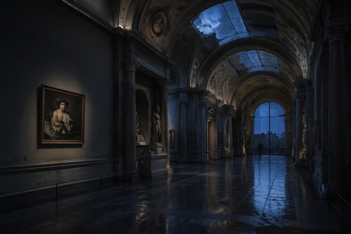 Acqua inesperta nei Uffizi: il Bacco di Caravaggio sotto il lucernario