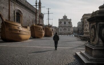 Installazione temporanea a Napoli: viaggiatori di legno in città