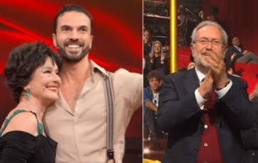 Ballando Monica Guerritore riceve la standing ovation e si commuove in piedi il marito Roberto Zaccaria 364x230