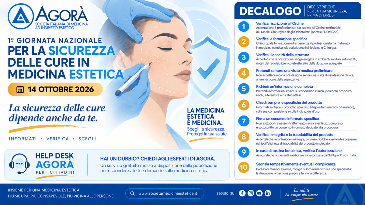 Giornata sicurezza cure in medicina estetica, Cavallini (Agorà): "E' atto medico"