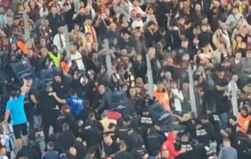 Roma Slovan Bratislava scontri tra polizia e tifosi nel settore ospiti 364x230