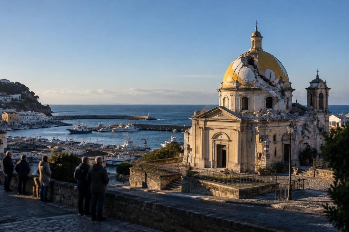 Chiesa del XVII secolo a Forio danneggiata da fulmine, zona 1 sotto allerta arancione