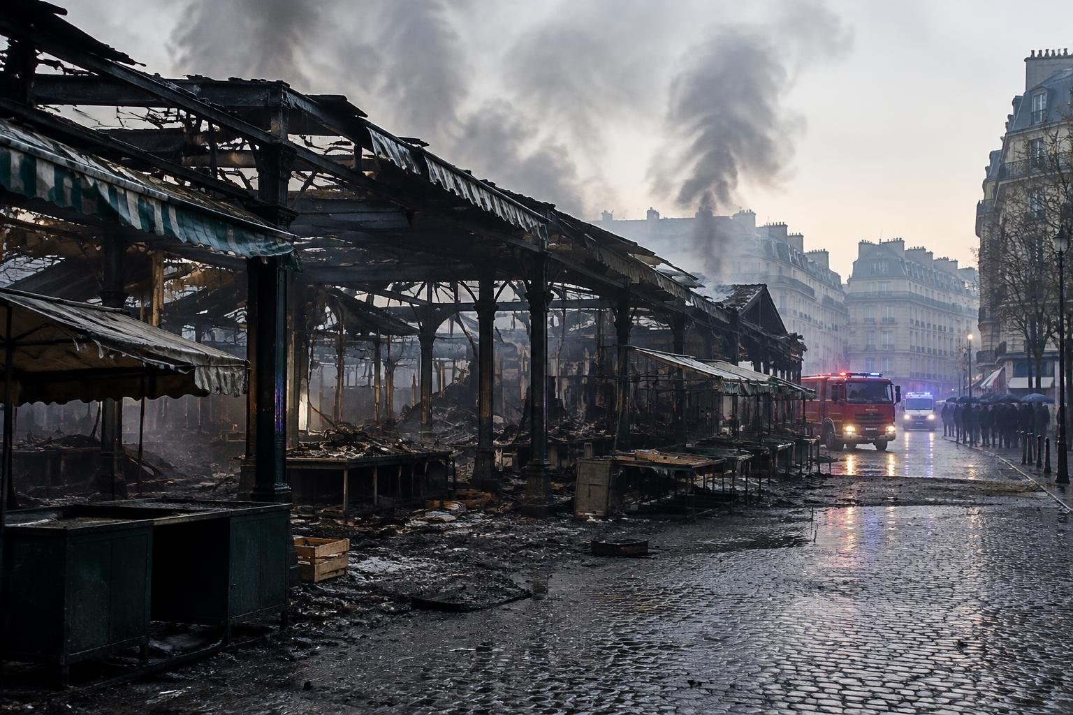 Fuoco annienta il mercato più antico di Parigi