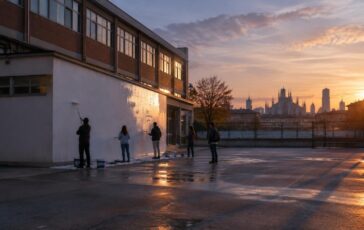 Graffiti anti-polizia rimossi da volontari a scuola milanese