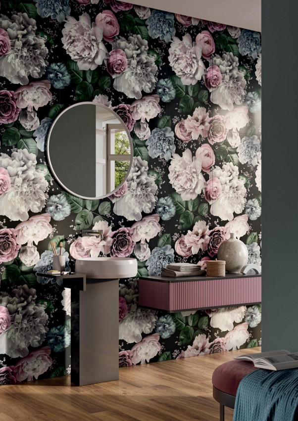 Panaria Ceramica collezione Glam piastrelle floreali in gres per rivestimento bagno