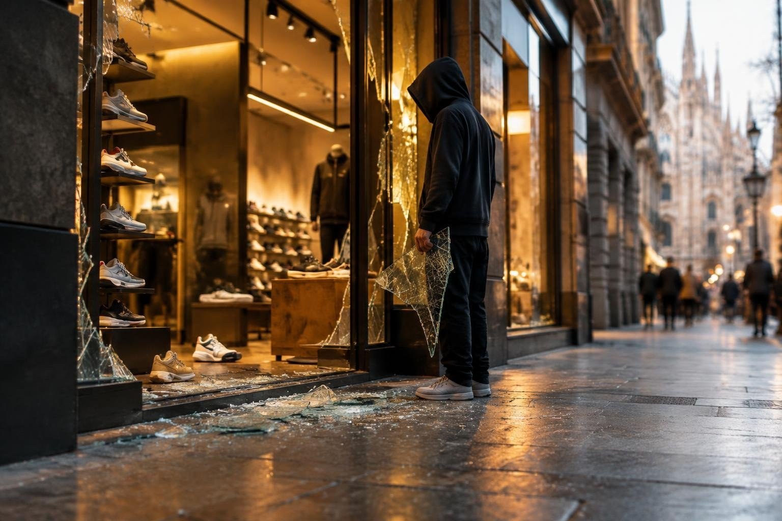 Milano, Duomo sotto assedio: giovani incappucciati sfondano negozi