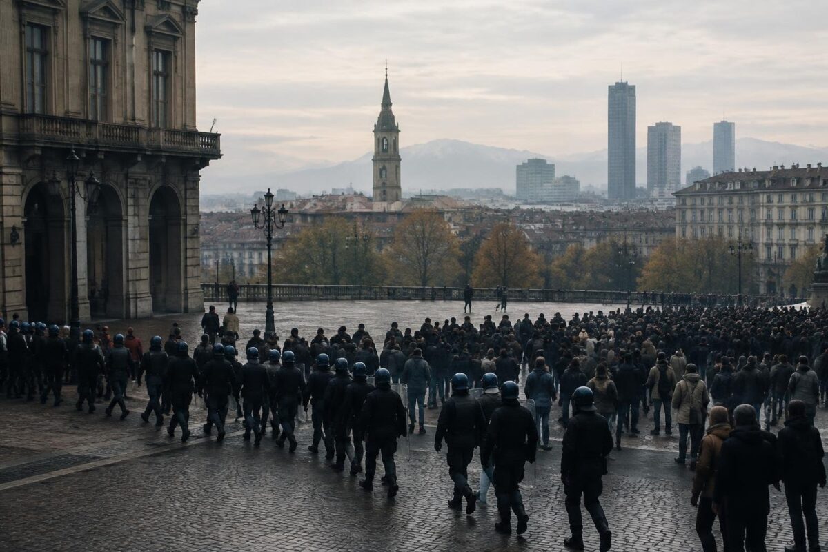 Polizia a Torino: lacrimogeni e cariche contro manifestanti anti-riarmo