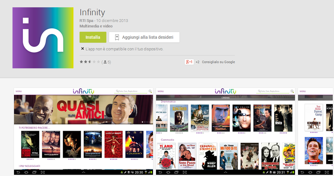 Come vedere Infinity di Mediaset su Android