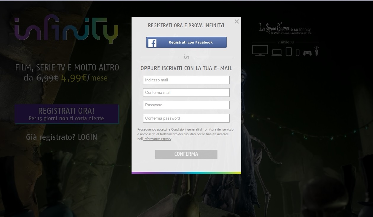 Come registrarsi su Infinity di Mediaset