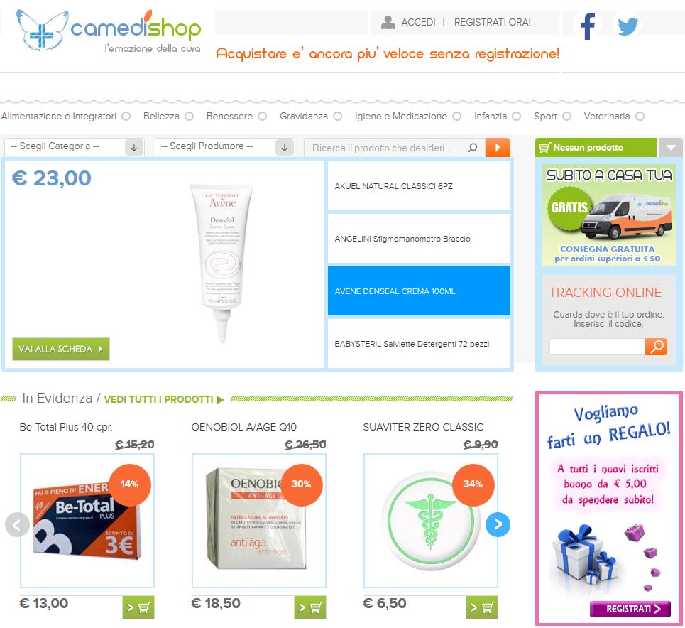 In quanto arriva un pacco da Camedishop