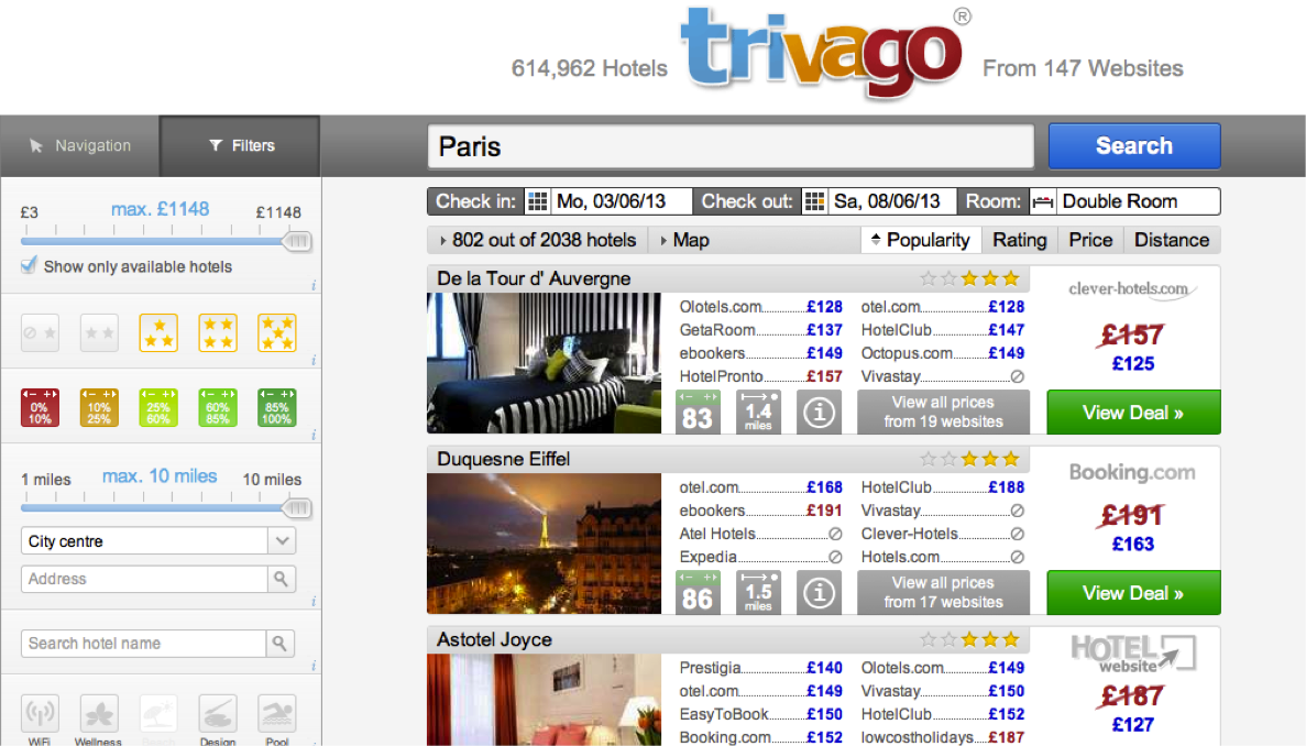 Cercare un Hotel per prezzo su Trivago