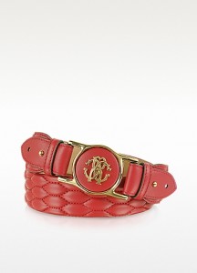 Cintura in Pelle Rossa Matelassé e Logo - Roberto Cavalli