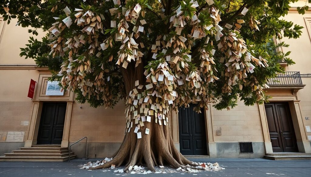 Albero Falcone: a Palermo foglie di carta, disegni e testimonianze contro la mafia