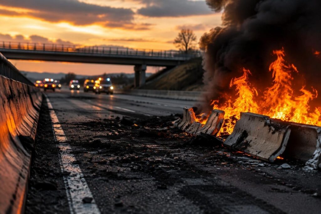 Incendio autostrada A19 Palermo-Catania: vigili del fuoco e Polizia Stradale in azione