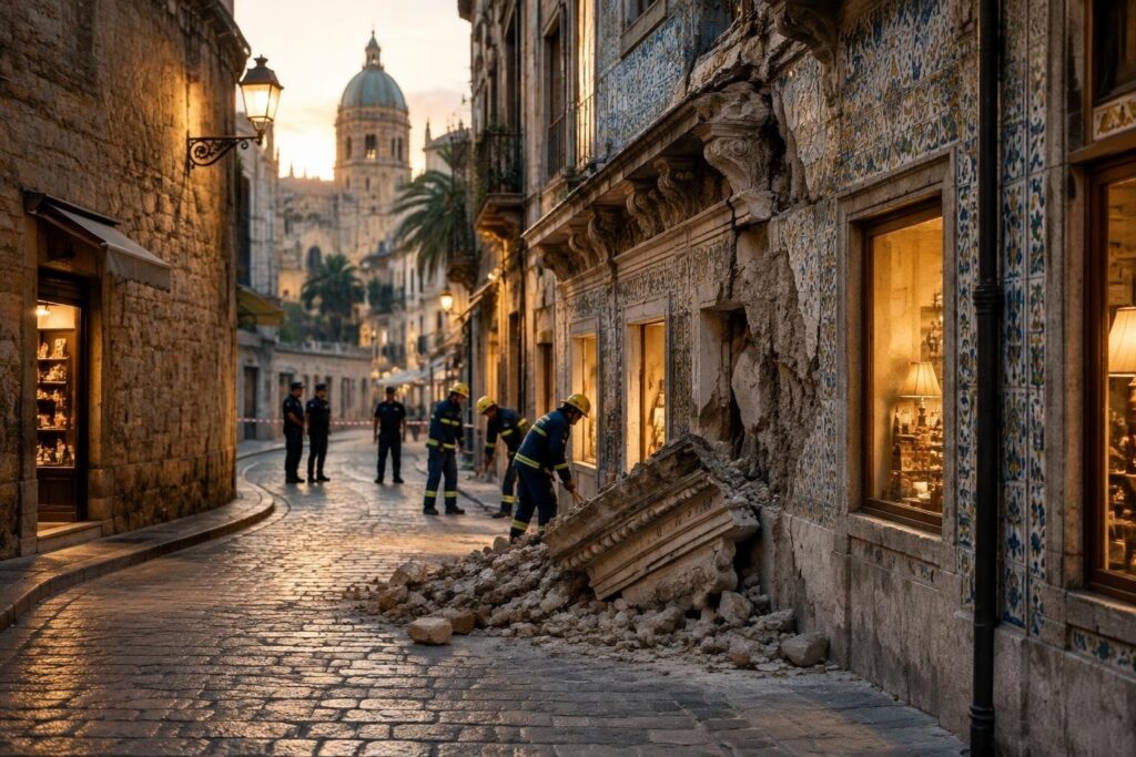 Detriti di cornice caduti a Monreale: zona chiusa per sicurezza