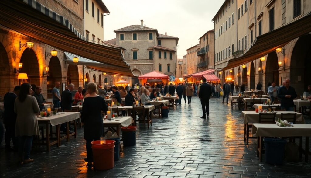 Mercato delle Gaite 2026 a Bevagna: banchetto inaugurale e omaggio a San Francesco