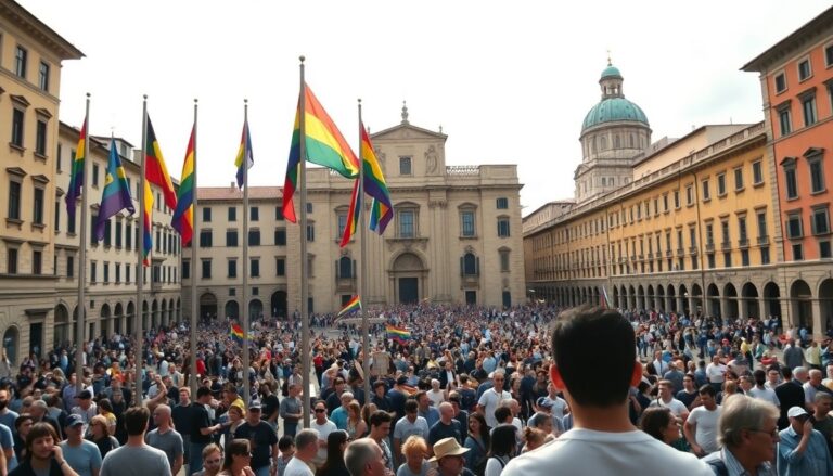 Umbria Pride a Perugia: bandiere, istituzioni e polemiche davanti al palazzo comunale