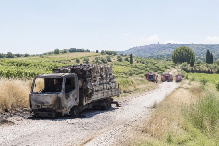 Incendio di un camion compattatore carico di carta a Gualdo Cattaneo