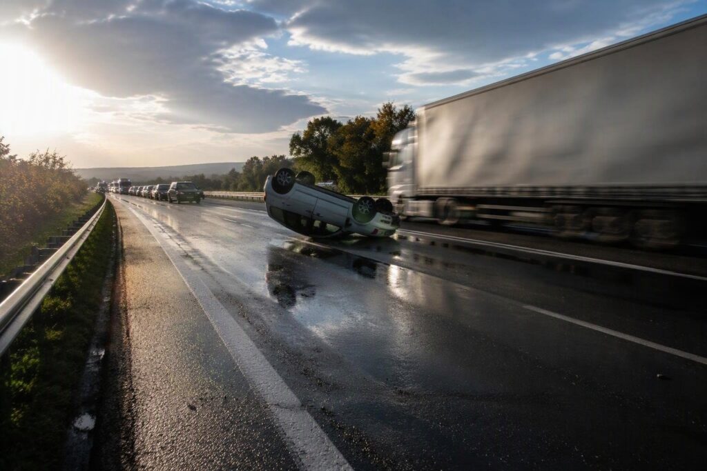 Calca sull’A1 a km da Attigliano: una Panda ribaltata, grave infortunato