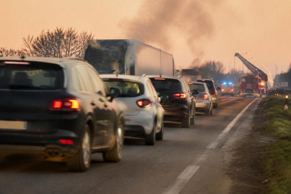 Tir in fiamme sulla statale 75 blocca il traffico tra Bastia e Ospedalicchio
