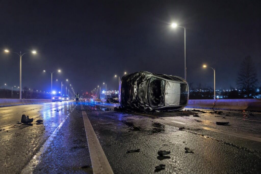 Collestrada, auto ribaltata e uomo intrappolato tra le lamiere