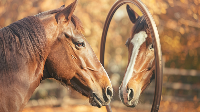 Los caballos se reconocen en el espejo