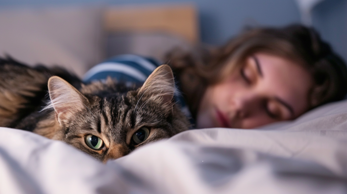 ¿Qué significa que el gato te mire fijamente mientras duermes?
