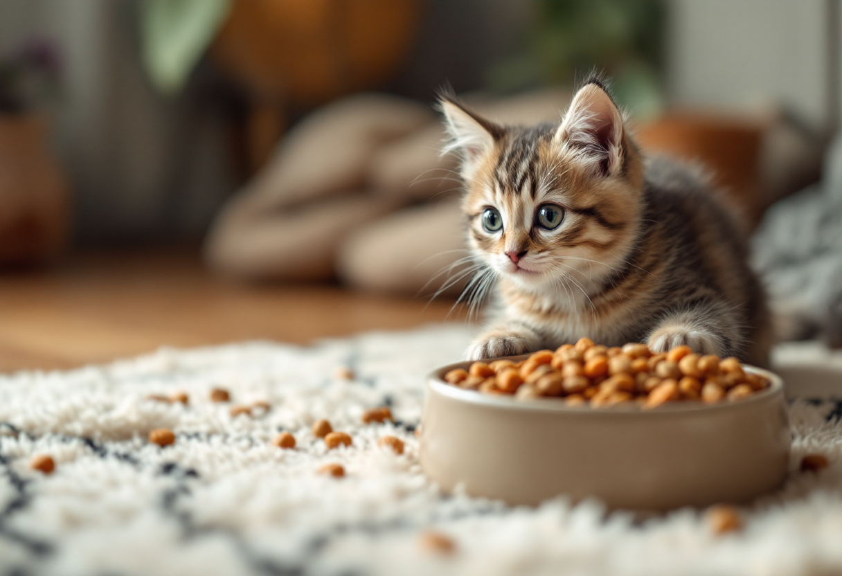 Gatito disfrutando de su pienso nutritivo