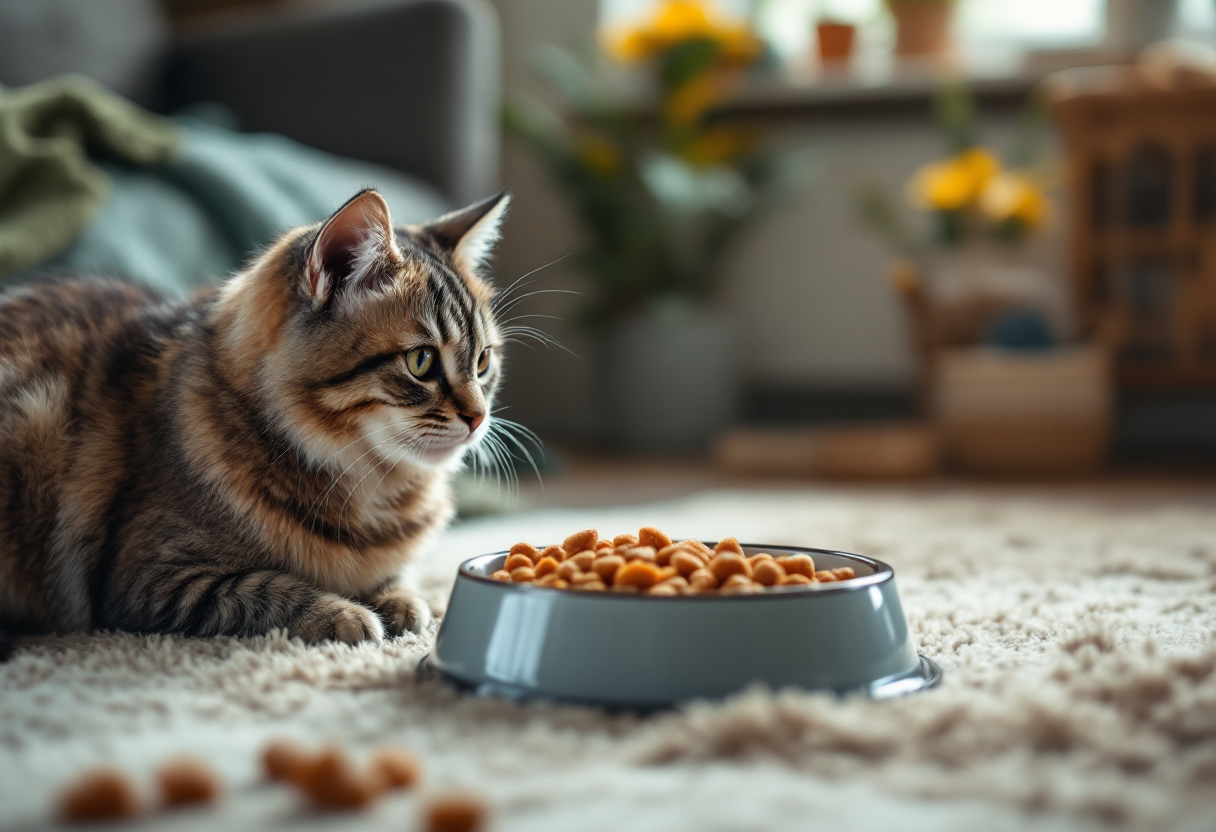 Gatto sterilizzato che mangia cibo di alta qualità