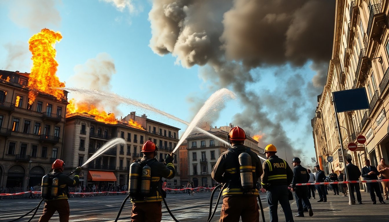 Incendio in centro città: evacuazione e intervento delle forze dell’ordine