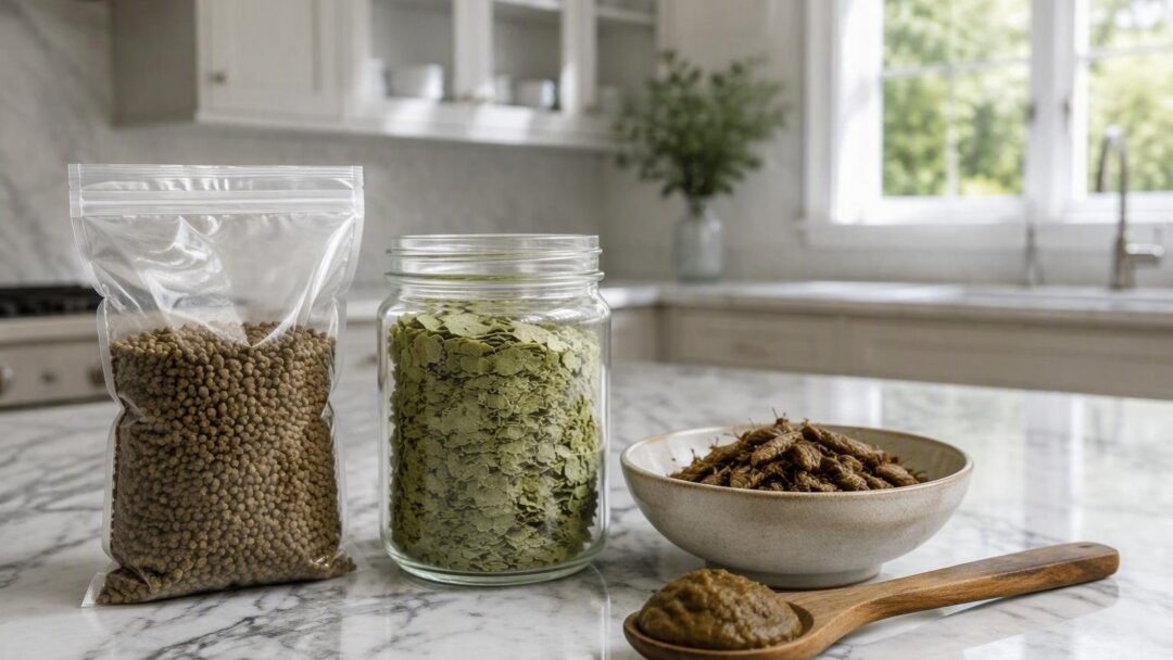 Comparativa de alimentos para peces: comerciales, insectos, algas y preparaciones caseras