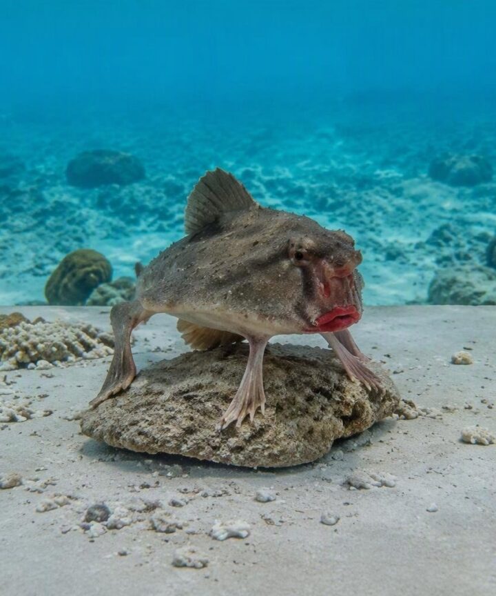 Pez de labios rojos camina por el fondo marino de Galápagos