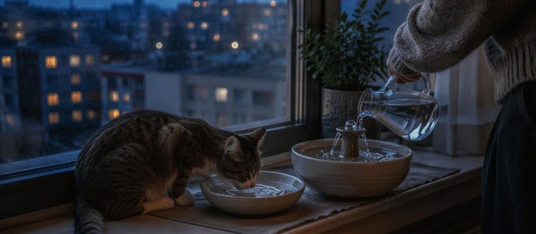Rutinas de cambio de agua y trucos para gatos hidratados