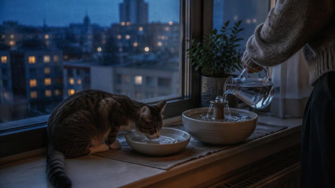 Rutinas de cambio de agua y trucos para gatos hidratados